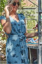 Blue Floral Print Utility Midi Dress, Image 3 of 4