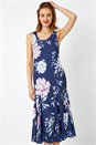 Navy  Sleeveless Floral Bias Chiffon Midi Dress, Image 4 of 5