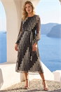 Black Spot Print Shirred Midi Dress, Image 2 of 4