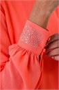 Coral Sparkly Detail Asymmetric Hem Top, Image 4 of 4