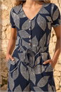 Navy  Petite Leaf Print Stretch Jumpsuit, Image 4 of 4