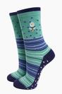 Green Embroidered Bee Daisy Combed Cotton Socks, Image 1 of 4