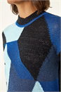 Blue Metallic Colour Block Knit Jumper, Image 5 of 5