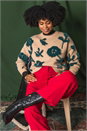 Beige Fluffy Floral Knit Jumper, Image 1 of 7
