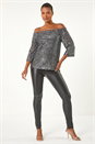 Silver Sequin Detail Bardot Top, Image 2 of 5