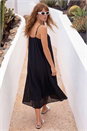 Black Textured Pleat Midi Dress, Image 3 of 4