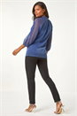 Blue Twist Neck Glitter Mesh Top, Image 3 of 5