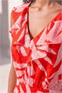 Red Petite Floral Frill Front Dress, Image 4 of 4