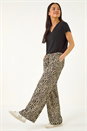 Khaki Petite Animal Wide Leg Trouser, Image 1 of 5