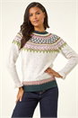 Multi  Fairisle Frill Detail Stretch Jumper, Image 5 of 7