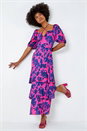 Cerise Floral Puff Sleeve Tiered Maxi Dress, Image 1 of 5