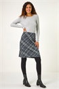 Dark Grey Elastic Waist Check Print Pocket Pencil Skirt, Image 3 of 5