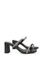 Black 'Holden' Diamante Strap Square Toe Mid Block Heel Sandal Mules, Image 2 of 5