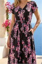 Pink Floral Print Shirred Waist Maxi Dress, Image 4 of 4