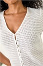 White Petite Textured Button Up Blouse, Image 5 of 5