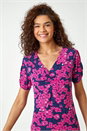 Fuchsia Floral Print Stretch Jersey Tea Dress, Image 4 of 6