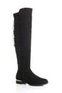 Black Elastic Tie Up Riding Knee High Boots, Image 1 of 6