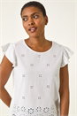 Ivory  Broderie Hem Stretch Top, Image 4 of 5