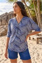 Blue Printed Zip Front Top, Image 1 of 4