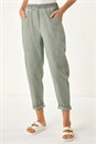 Khaki Seam Detail Cropped Stretch Trouser, Image 4 of 5