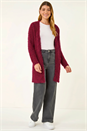 Red Textured Longline Knit Cardigan, Image 2 of 5