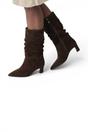 Dark Brown Suede Mid-Calf Heeled Long Boots, Image 6 of 8