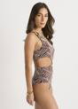 Brown Gini London Brown Gini London Brown Textured Abstract One Shoulder Swimsuit, Image 4 of 4