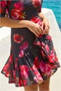 Black Petite Floral Print Mesh Stretch Dress, Image 4 of 4
