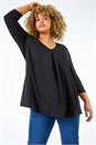 Black Curve Pleat Front Stretch Top, Image 1 of 5