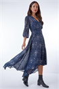 Navy Star Print High Low Hem Dress, Image 1 of 5