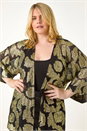 Gold Curve Floral Foil Print Kimono, Image 1 of 5
