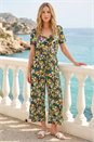 Black Petite Floral Button Front Jumpsuit, Image 1 of 4
