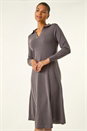 Dark Grey Scallop Detail Knitted Midi Dress, Image 2 of 5