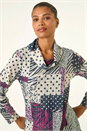 Burgundy Patchwork Print Cowl Neck Top, Image 4 of 5