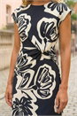 Black Abstract Printed Gathered Wrap Dress, Image 4 of 4