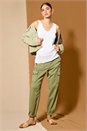 Sage Casual Elastic Waist Cargo Stretch Trousers, Image 6 of 7