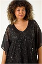 Black Curve Full Sequin Chiffon Overlay Top, Image 4 of 5