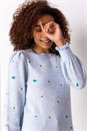 Light Blue  Floral Embroidered Scallop Hem Jumper, Image 4 of 5