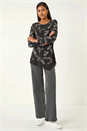 Black Floral Print Chiffon Hem Top, Image 3 of 5