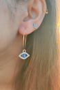Gold Large Evil Eye Zircon Dangle Hoop Earrings, Image 2 of 7