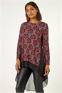 Red Chiffon Hem Printed Stretch Top, Image 4 of 5