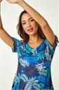 Blue Palm Print Pocket Stretch Tunic Top, Image 4 of 5