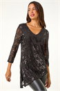 Black Circle Sequin Asymmetric Top, Image 1 of 5