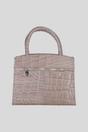 Grey Genuine Leather Structured Handbag with Detachable Crossbody Strap, Image 3 of 4