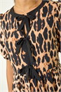 Camel  Animal Print Tie Detail Midi Dress, Image 6 of 6