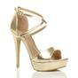 Gold AJVANI Gold High Heel Crossed Straps Platform Sandals, Image 1 of 6
