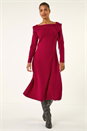 Red Floral Bardot Knit Midi Dress, Image 1 of 5
