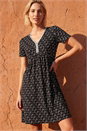 Black Ditsy Floral Print Trim Dress, Image 1 of 4