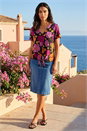 Black Floral Print Tie Front Shirt , Image 2 of 4