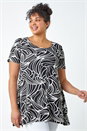 Black Curve Swirl Print Stretch Top, Image 2 of 5